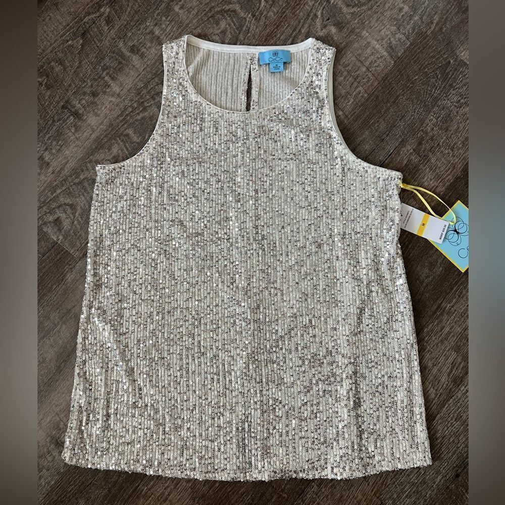 Cece Sequin Keyhole Back Tank-Size Medium